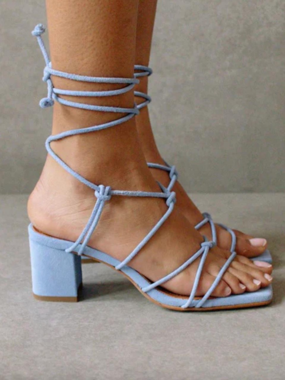 ALOHAS Powder Blue Suede Lace-Up Block Heels